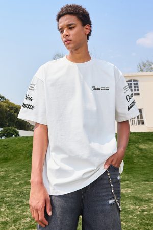 Trendy American Retro Letter Print Short-Sleeve T-Shirt for Couples â€“ Unisex Loose Fit Summer Style 2025