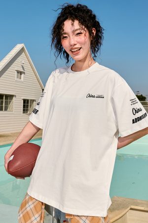 Trendy American Retro Letter Print Short-Sleeve T-Shirt for Couples â€“ Unisex Loose Fit Summer Style 2025