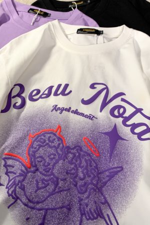 Trendy American Style Heart Graphic Pure Cotton Short-Sleeve T-Shirt for Men and Women Plus Size Loose Fit Round Neck Streetwear