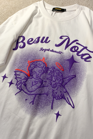 Trendy American Style Heart Graphic Pure Cotton Short-Sleeve T-Shirt for Men and Women Plus Size Loose Fit Round Neck Streetwear