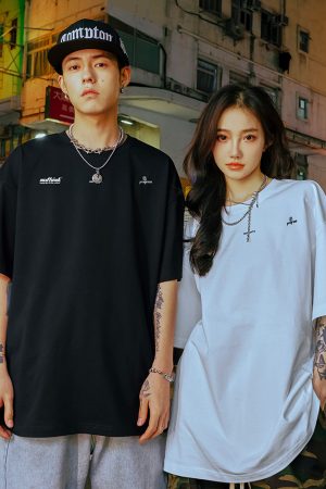 Trendy American Style Letter Short-Sleeve T-Shirt for Men, Loose Fit Plus Size, Cool 2025 Couple Style, Casual Streetwear Fashion