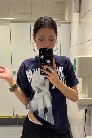 Trendy American-Style Portrait Printed Short-Sleeve T-Shirt for Women - Summer Loose Fit Pure Cotton Slimming Tee Top