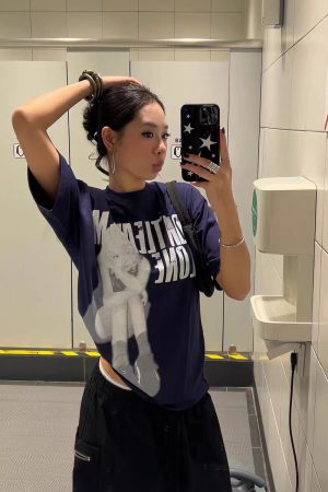 Trendy American-Style Portrait Printed Short-Sleeve T-Shirt for Women - Summer Loose Fit Pure Cotton Slimming Tee Top