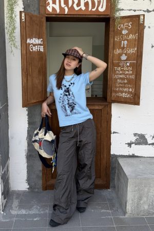 Trendy American Style Printed Dog T-Shirt for Women, Short Sleeve Round Neck, Stretchy and Slightly Loose Summer Top