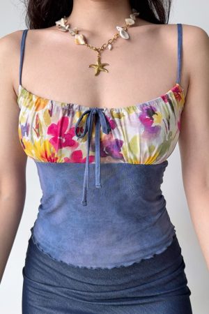 Trendy Backless Spliced Camisole Top - Women's DIY Printed Outerwear in European and American Style