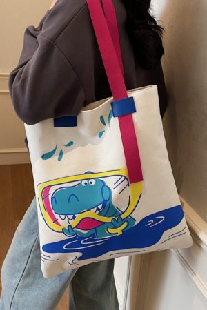 Trendy Cartoon Canvas Tote Bag for Girls - Large Capacity Shoulder Bag for School, Commuting, and Everyday Use