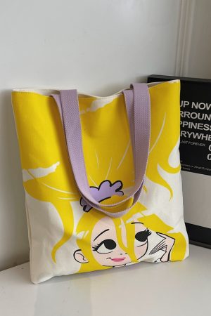 Trendy Cartoon Canvas Tote Bag for Girls - Large Capacity Shoulder Bag for School, Commuting, and Everyday Use