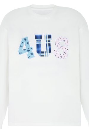 Trendy Couple Long Sleeve T-Shirt, Spring Autumn Plaid Floral Patchwork Embroidered, Loose Fit, Y2K Style