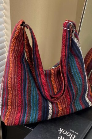 Trendy Ethnic Style Canvas Shoulder Bag for Women - Large Capacity Crossbody Tote for Commuting and Daily Use, 2025 Fashion