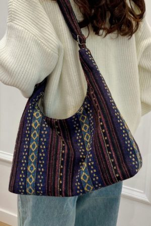 Trendy Ethnic Style Canvas Shoulder Bag for Women - Large Capacity Crossbody Tote for Commuting and Daily Use, 2025 Fashion