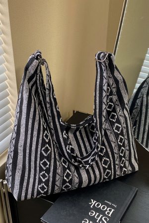 Trendy Ethnic Style Canvas Shoulder Bag for Women - Large Capacity Crossbody Tote for Commuting and Daily Use, 2025 Fashion