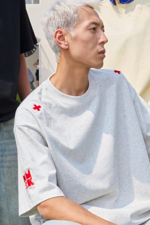 Trendy Heavyweight Short Sleeve T-Shirt with Dopamine Embroidery - American Vintage Unisex Style for 2025