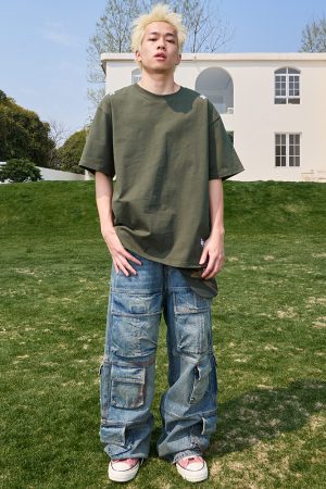 Trendy Heavyweight Short Sleeve T-Shirt with Dopamine Embroidery - American Vintage Unisex Style for 2025