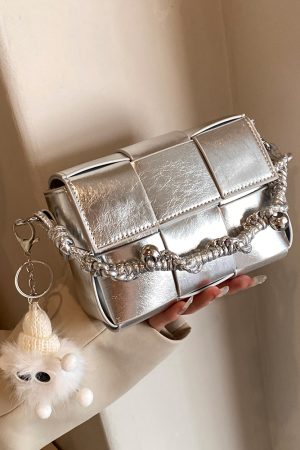 Trendy High-End Glossy Texture Woven Shoulder Bag for Women - Small Square Crossbody Bag for Summer 2025 Fashion