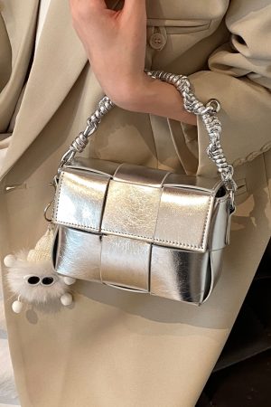 Trendy High-End Glossy Texture Woven Shoulder Bag for Women - Small Square Crossbody Bag for Summer 2025 Fashion