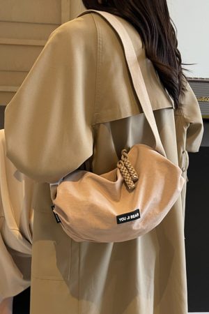 Trendy Japanese-Style Minimalist Oxford Cloth Crossbody Bag for Women, Versatile Wide Shoulder Strap Wrinkled Dumpling Design