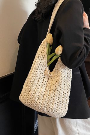 Trendy Knitted Women's Shoulder Bag - 2025 Lazy Style Large Capacity Tote for Class and Commuting