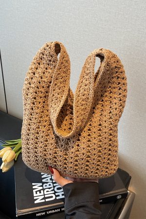 Trendy Knitted Women's Shoulder Bag - 2025 Lazy Style Large Capacity Tote for Class and Commuting