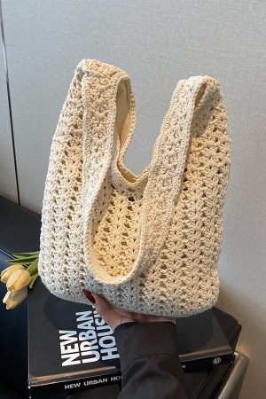 Trendy Knitted Women's Shoulder Bag - 2025 Lazy Style Large Capacity Tote for Class and Commuting