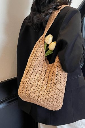 Trendy Knitted Women's Shoulder Bag - 2025 Lazy Style Large Capacity Tote for Class and Commuting
