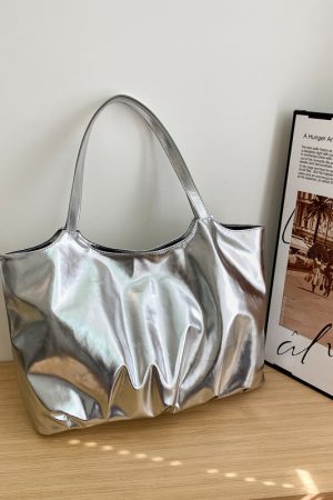 Trendy Korean-Style Silver Tote Bag for Women - Large Capacity Shoulder Bag for Class and Commuting, Perfect for 2025
