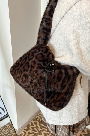Trendy Leopard Print Fluffy Women's Shoulder Bag, 2025 Summer Large Capacity Tote and Crossbody Bag for Commuting