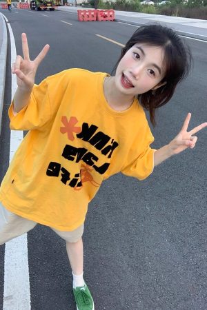 Trendy Letter Print Short Sleeve T-Shirt for Women - American Street Style, Plus Size, Loose Fit, College Vibe, Age-Reducing Top