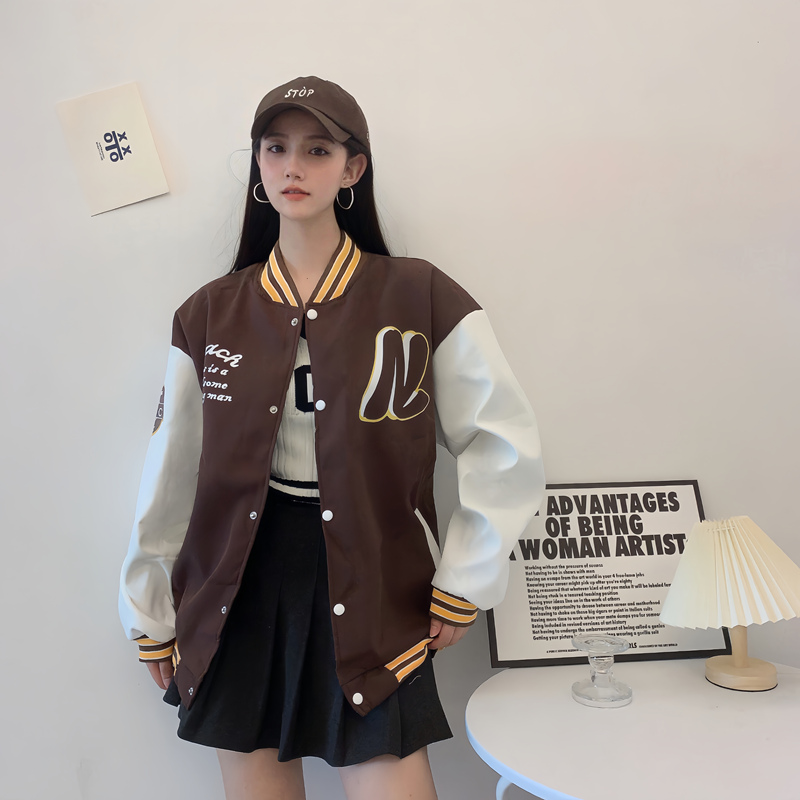 Trendy Loose Casual Baseball Jacket for Women - Spring Versatile Style for Students, Chic Everyday Wear Trendy Loose Casual Baseball Jacket for Women - Spring Versatile Style for Students, Chic Everyday Wear