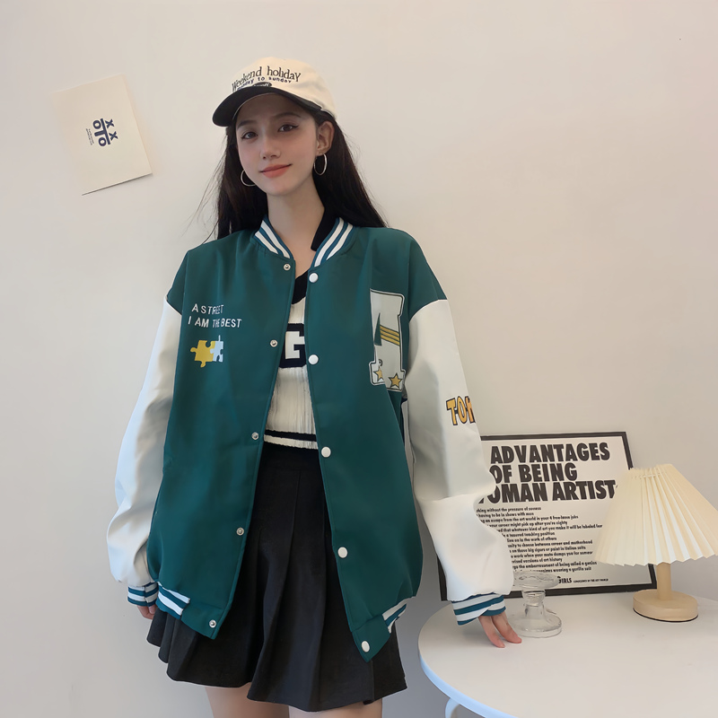 Trendy Loose Casual Baseball Jacket for Women - Spring Versatile Style for Students, Chic Everyday Wear Trendy Loose Casual Baseball Jacket for Women - Spring Versatile Style for Students, Chic Everyday Wear