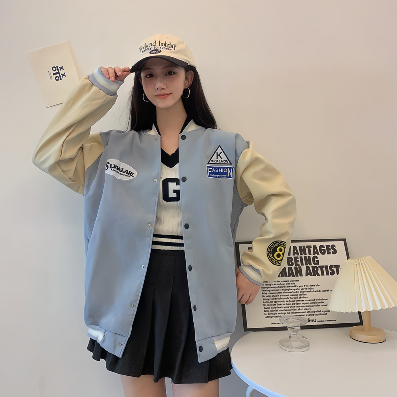Trendy Loose Casual Baseball Jacket for Women - Spring Versatile Style for Students, Chic Everyday Wear Trendy Loose Casual Baseball Jacket for Women - Spring Versatile Style for Students, Chic Everyday Wear