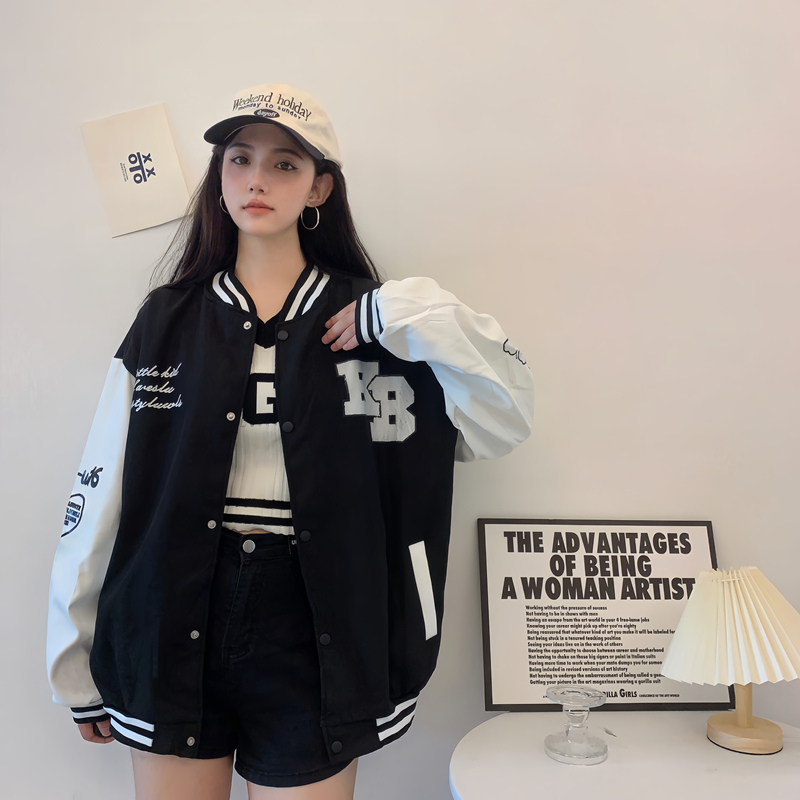 Trendy Loose Casual Baseball Jacket for Women - Spring Versatile Style for Students, Chic Everyday Wear Trendy Loose Casual Baseball Jacket for Women - Spring Versatile Style for Students, Chic Everyday Wear