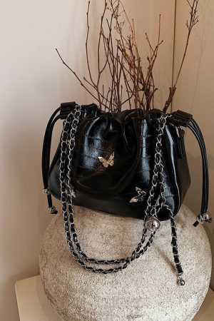 Trendy Minimalist Drawstring Bucket Bag for Women - Stylish Butterfly Shoulder Bag & Crossbody for Summer 2025