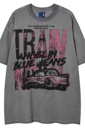 Trendy Oversized Vintage Graffiti Letter Short-Sleeve T-Shirt for Men and Women - Hip-Hop Streetwear Style