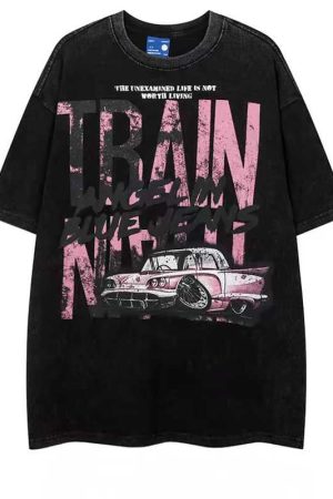 Trendy Oversized Vintage Graffiti Letter Short-Sleeve T-Shirt for Men and Women - Hip-Hop Streetwear Style