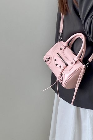 Trendy Pink Motorcycle Crossbody Bag for Women â€“ Stylish Shoulder Handbag, 2025 Niche Design, Cool Fashion Accessory