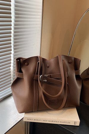 Trendy Retro Drawstring Tote Bag for Women - Large Capacity Casual Shoulder Bag for Spring Summer 2025