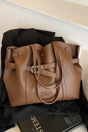 Trendy Retro Drawstring Tote Bag for Women - Large Capacity Casual Shoulder Bag for Spring Summer 2025