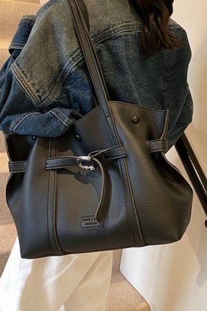 Trendy Retro Drawstring Tote Bag for Women - Large Capacity Casual Shoulder Bag for Spring Summer 2025