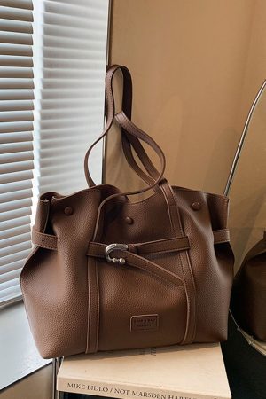 Trendy Retro Drawstring Tote Bag for Women - Large Capacity Casual Shoulder Bag for Spring Summer 2025
