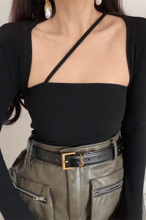 Trendy Retro Long Sleeve T-Shirt for Women - Sexy Spring/Summer Style, Perfect for Showcasing Curves, Y2K Inspired