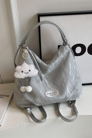 Trendy Silver Travel Backpack for Women - 2025 Multifunctional Large Capacity Shoulder & Crossbody Bucket Bag