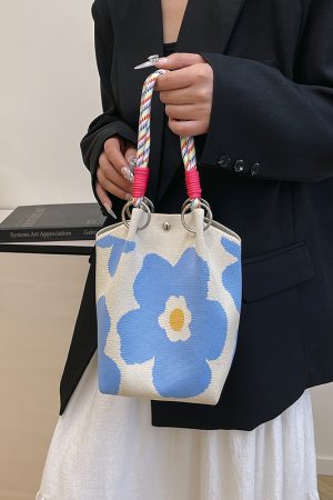 Trendy Summer Embroidered Purple Bucket Tote Bag for Women - Fresh 2025 Phone Bag, Cute Design, Fashionable Accessory