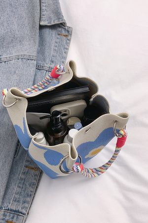 Trendy Summer Embroidered Purple Bucket Tote Bag for Women - Fresh 2025 Phone Bag, Cute Design, Fashionable Accessory