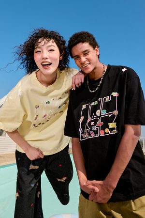 Trendy Unisex Cartoon Fun Couple Short Sleeve T-Shirt - American Heavyweight 90s Inspired Casual Wear for 2025