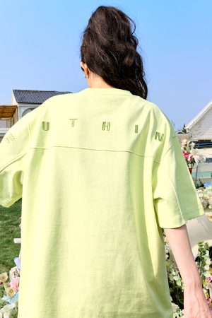 Trendy Unisex Heavyweight Short-Sleeve T-Shirt with Embroidered Letters - Summer 2025 Casual Style