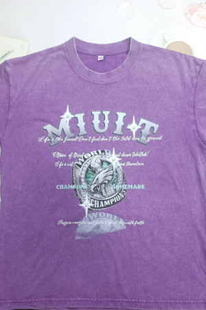 Trendy Vintage Washed Purple T-Shirt for Couples, 2025 Summer Hip-Hop Graffiti Short Sleeve, American Style