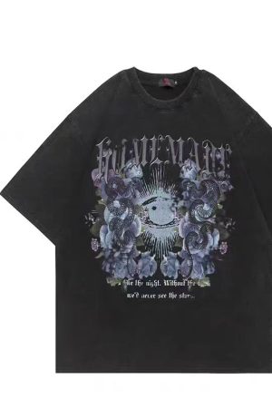 Trendy Vintage Washed Purple T-Shirt for Couples, 2025 Summer Hip-Hop Graffiti Short Sleeve, American Style