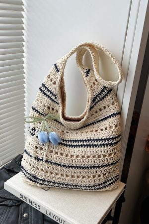 Trendy Women's Knitted Beach Tote Bag - Large Capacity Shoulder Bag for Vacation 2025