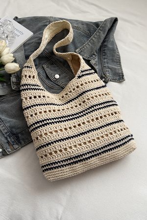 Trendy Women's Knitted Beach Tote Bag - Large Capacity Shoulder Bag for Vacation 2025