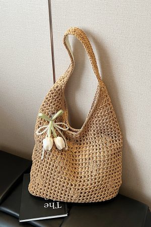 Trendy Women's Knitted Beach Tote Bag - Large Capacity Shoulder Bag for Vacation 2025